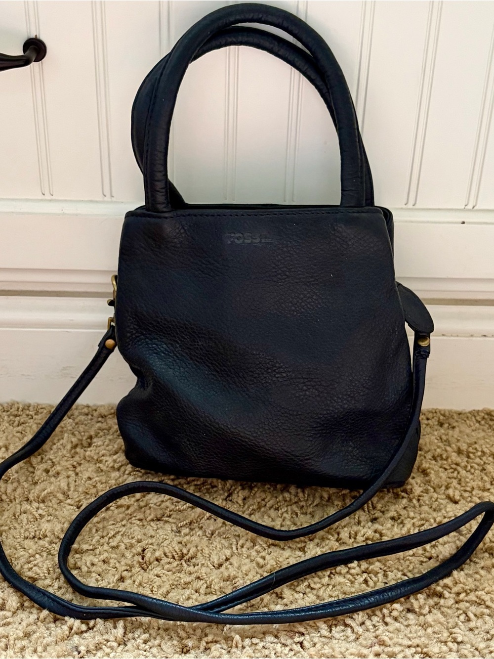 Fossil Black Leather Top-Handle Crossbody Bag